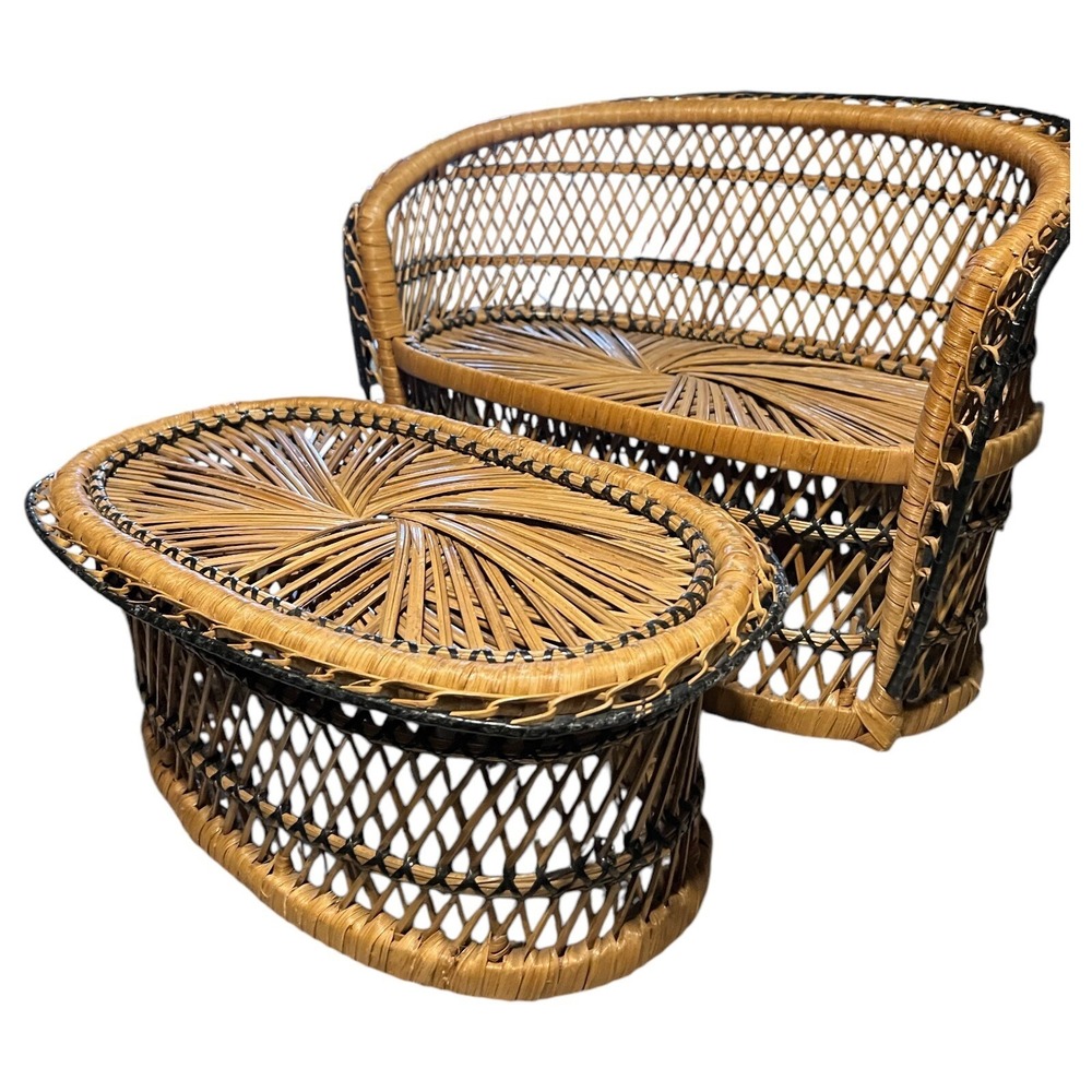 Vintage Wicker Doll Settee & Coffee Table For‎ 18" American Girl Size Dolls